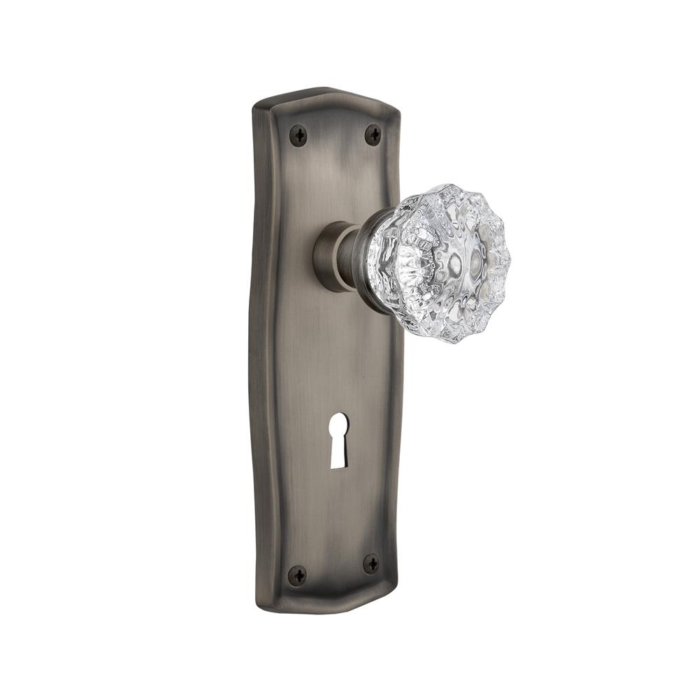 Nostalgic Warehouse PRACRY Privacy Knob Prairie Plate with Crystal Knob and Keyhole in Antique Pewter